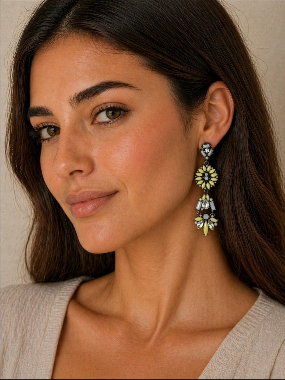 Yellow Floral Drop Earrings - Brand - Picture 3 of 3
